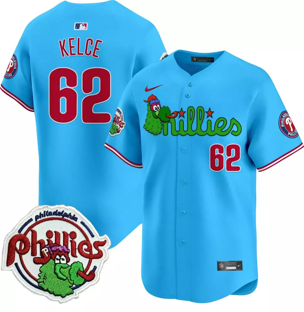 jason kelce light blue mens philadelphia phillies phanatic patch vapor premier limited jersey v3 all stitched