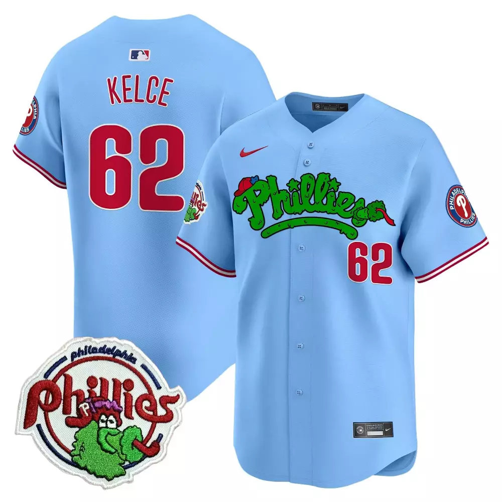 jason kelce light blue mens philadelphia phillies phanatic patch vapor premier limited jersey v3 all stitched