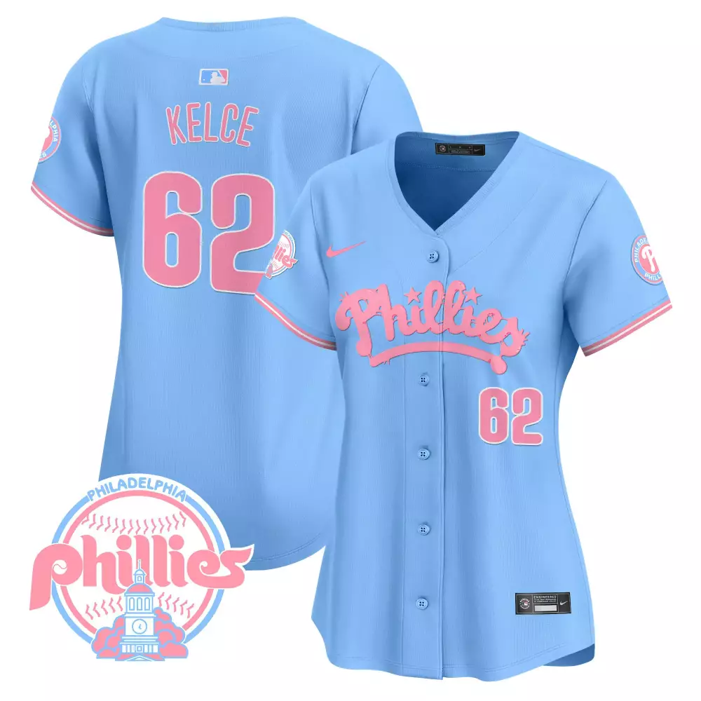 Jason Kelce Light Blue Women's Phillies Bubblegum Pink Jersey | Stitched Vapor Premier Limited Edition | Fan Gear for Women & Youth