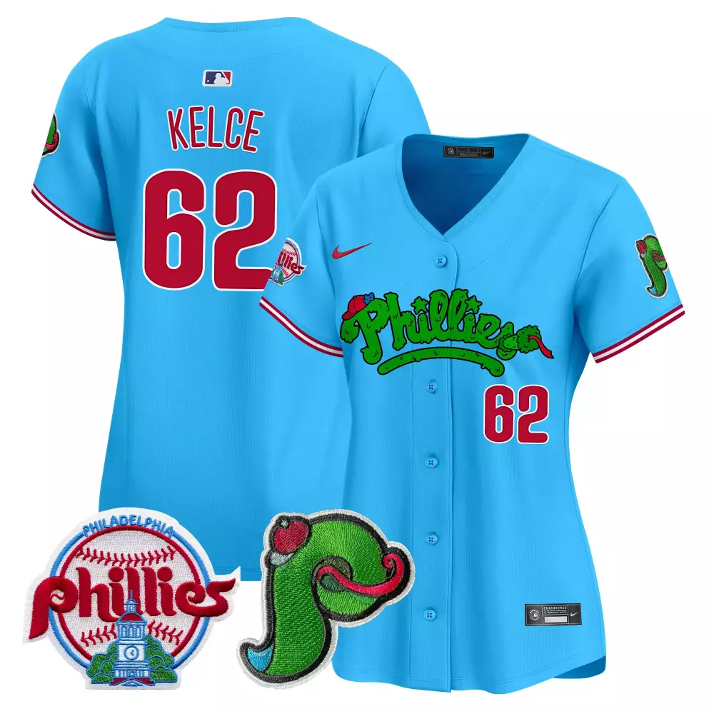 Jason Kelce Light Blue Women's Phillies Phanatic Patch Jersey V4 | Stitched Vapor Premier Limited Edition | Fan Gear for Women & Youth