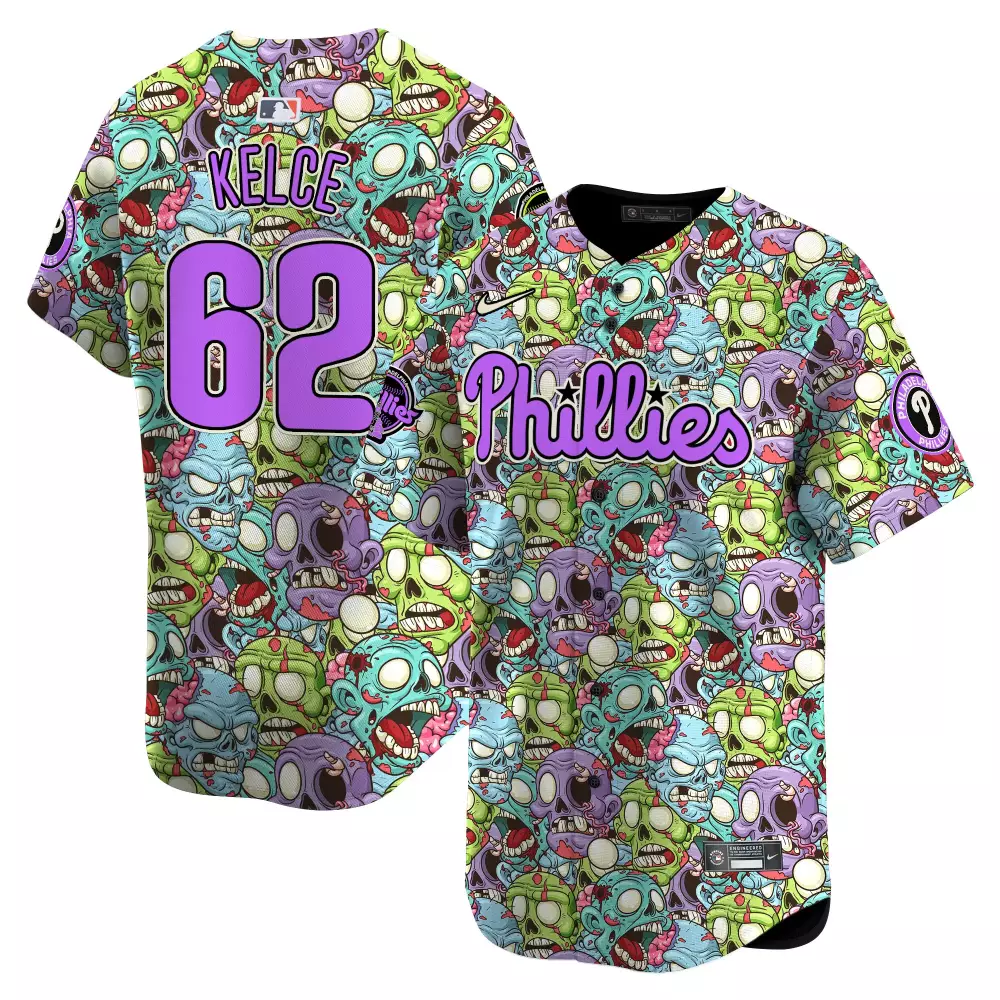 jason kelce men philadelphia phillies halloween horror vapor premier limited jersey printed