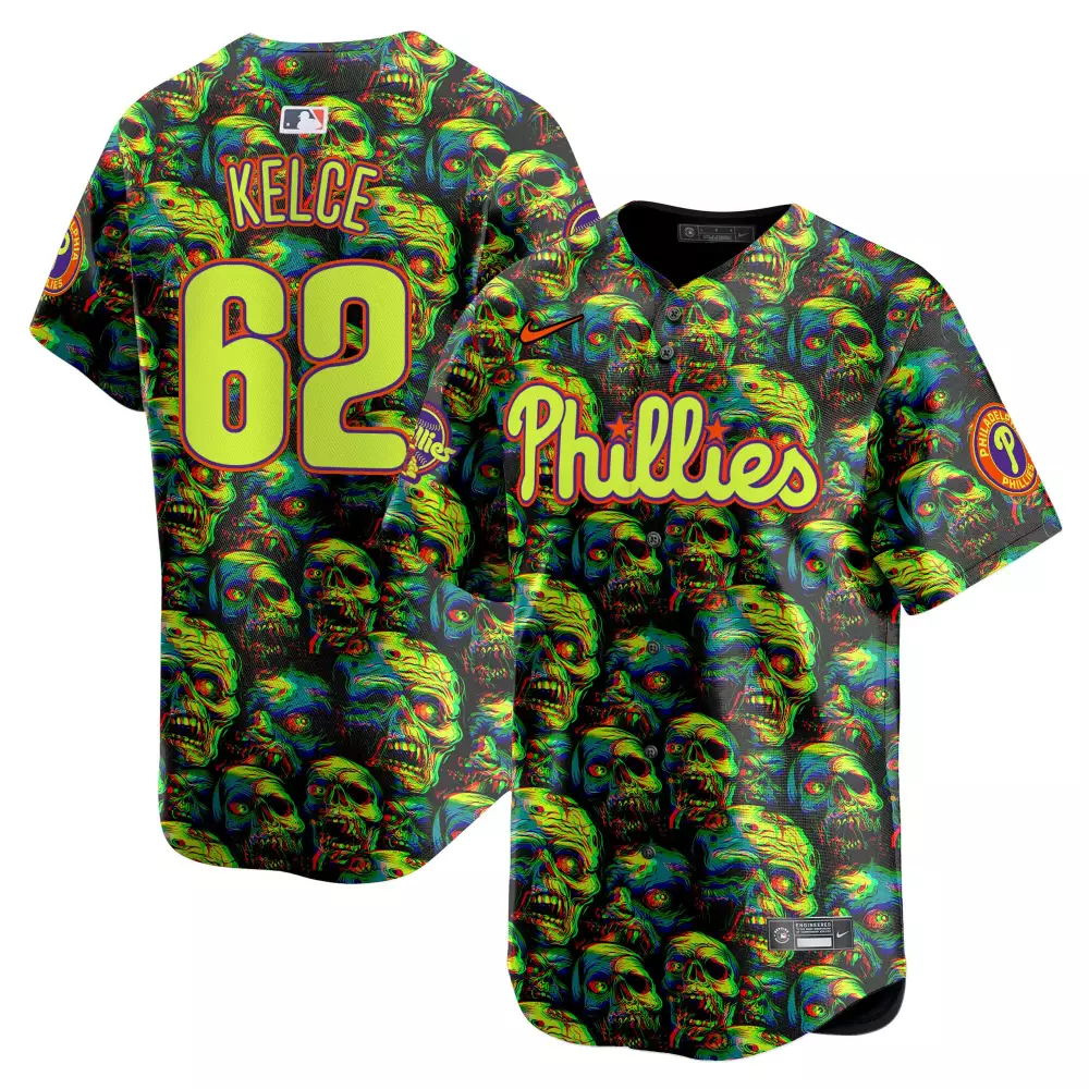 jason kelce men philadelphia phillies halloween horror vapor premier limited jersey printed
