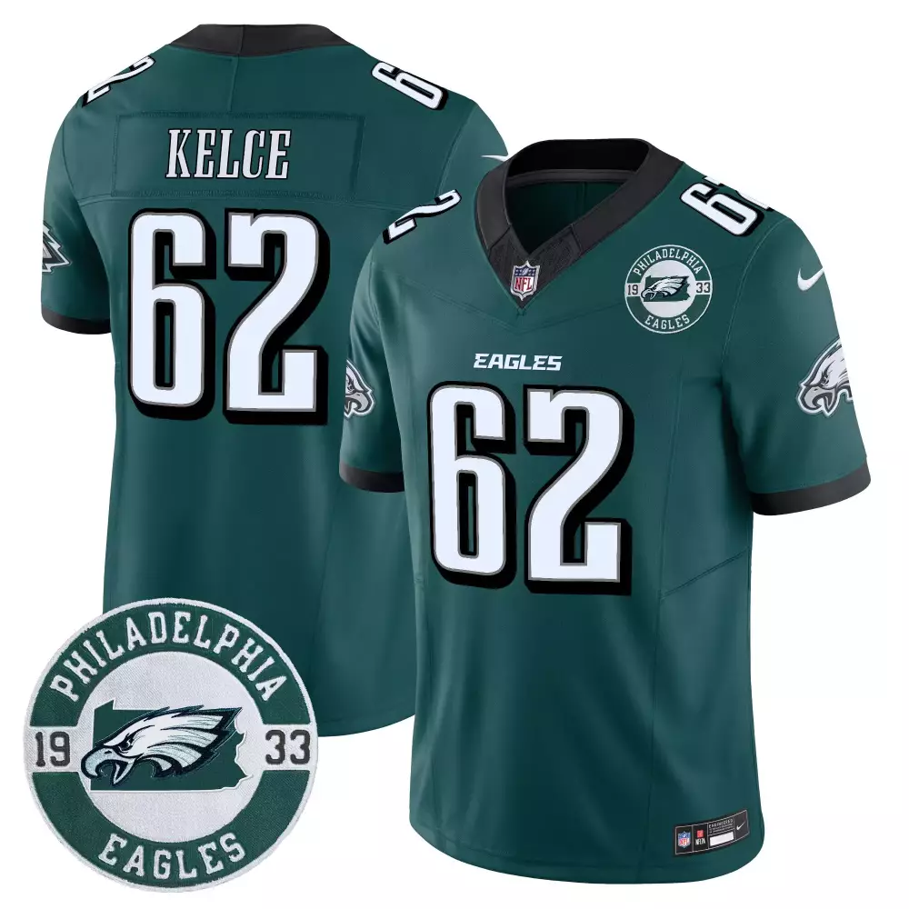 Jason Kelce Philadelphia Eagles Men's Midnight Green 2024 Practice Vapor Limited Jersey | Stitched Fan Gear | For Men, Women & Youth