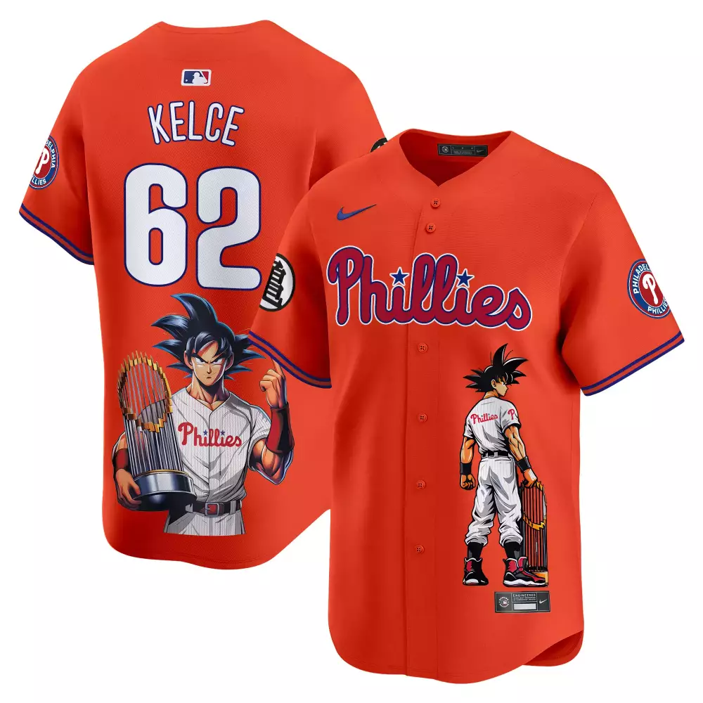 Jason Kelce Orange Men's Phillies Dragon Ball Jersey | Printed Vapor Premier Limited Edition | Game Day Outfit for Men