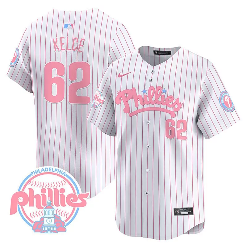 jason kelce pinstripe mens philadelphia phillies bubblegum pink vapor premier limited jersey all stitched