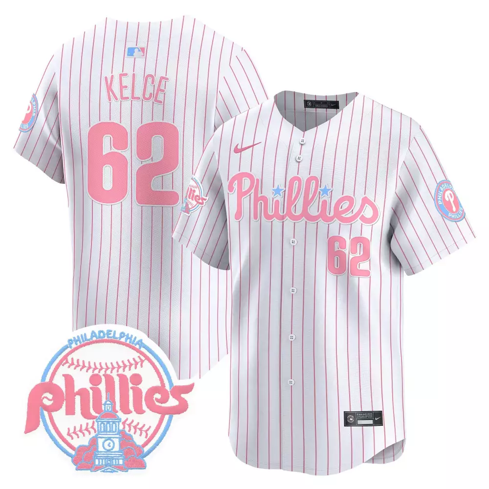 jason kelce pinstripe unisex philadelphia phillies bubblegum pink vapor premier limited jersey v2 all stitched