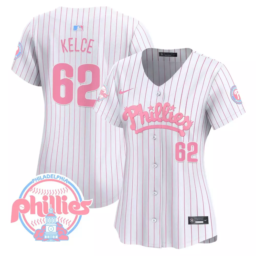 jason kelce pinstripe unisex philadelphia phillies bubblegum pink vapor premier limited jersey v2 all stitched