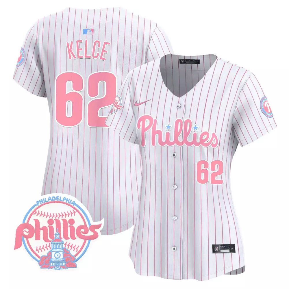 jason kelce pinstripe unisex philadelphia phillies bubblegum pink vapor premier limited jersey v2 all stitched