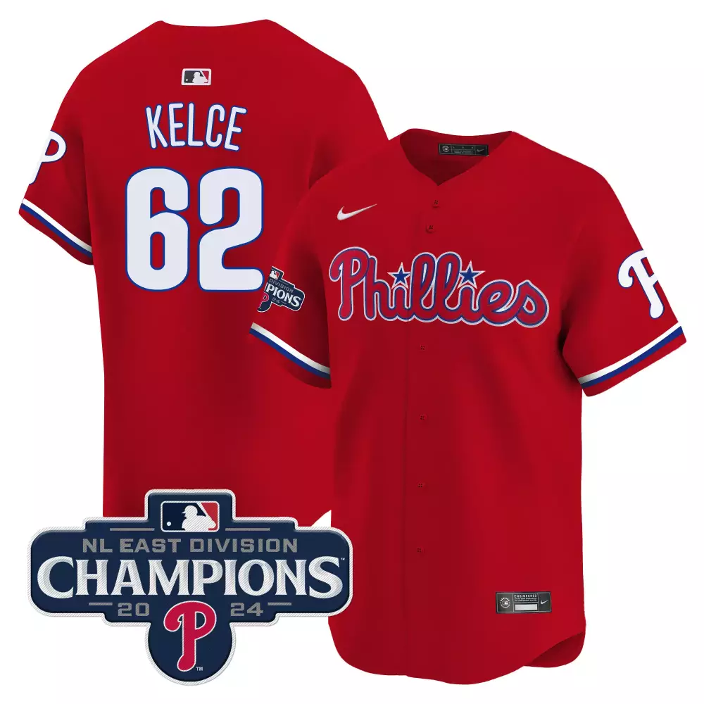 Jason Kelce 2024 NL East Division Champions Gold Phillies Vapor Premier Jersey | Red Stitched Limited Edition | Fan Gear for Men, Women & Youth