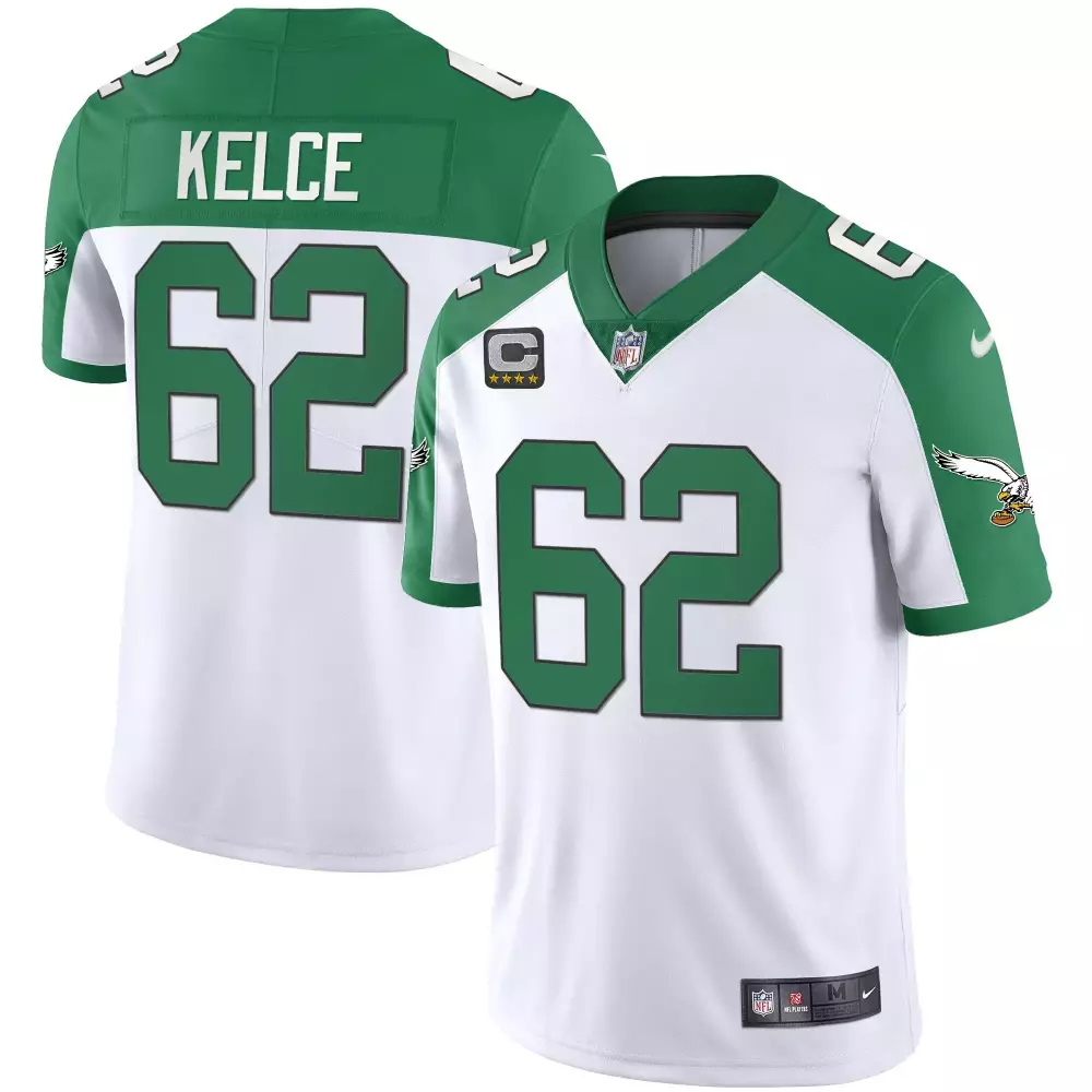 jason kelce white mens philadelphia eagles alternate kelly green gold jersey all stitched