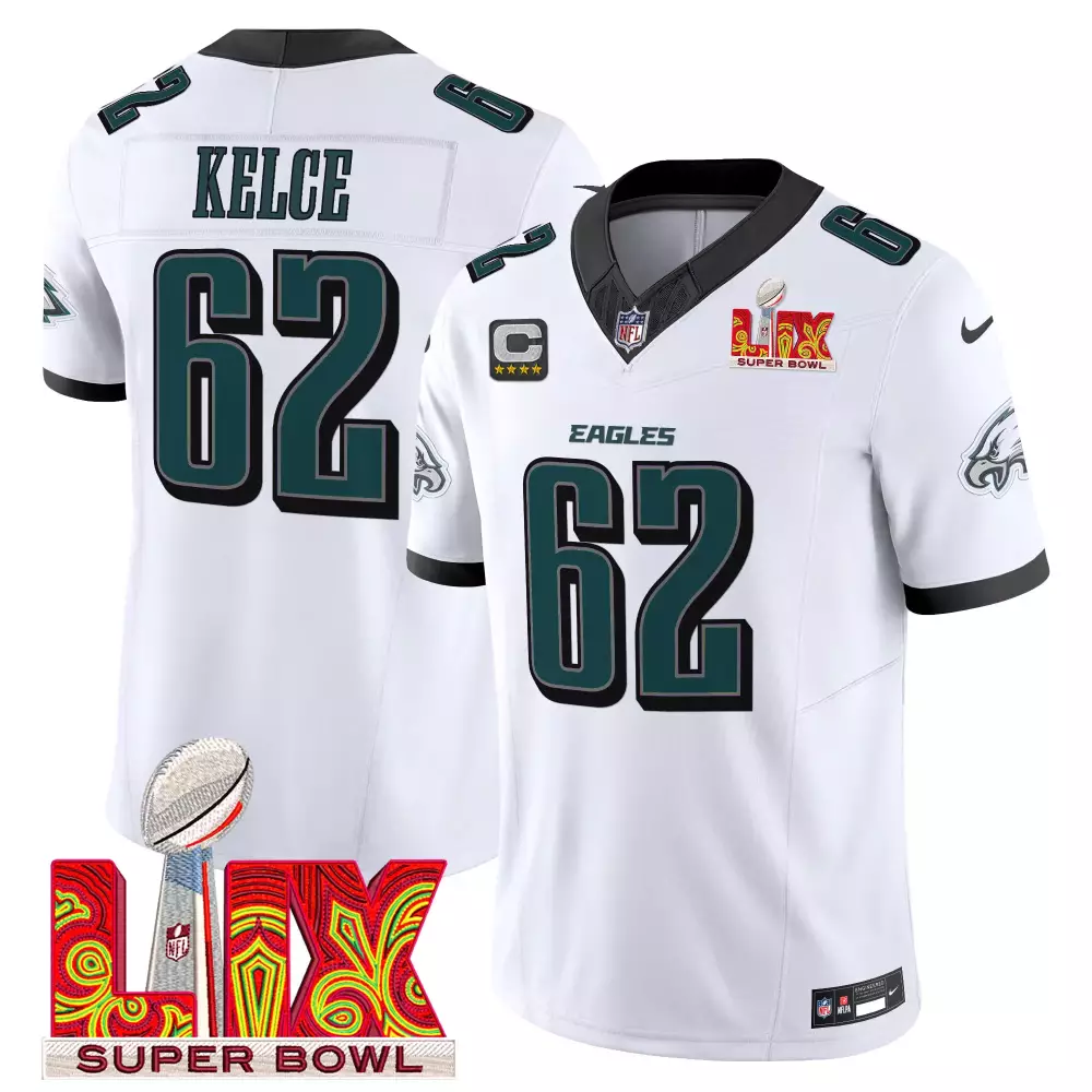 jason kelce white mens philadelphia eagles alternate kelly green gold jersey all stitched