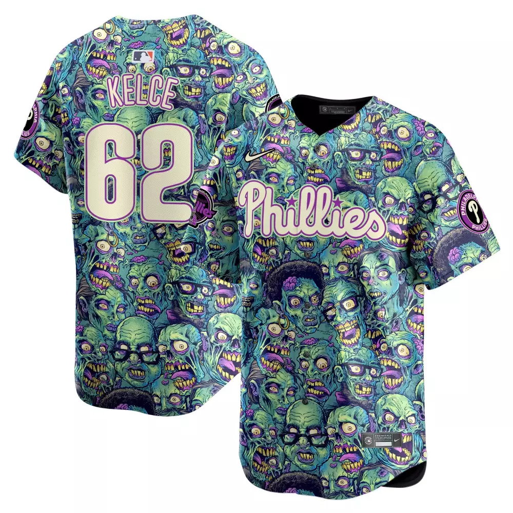 jason kelce youth philadelphia phillies halloween vapor premier limited jersey printed