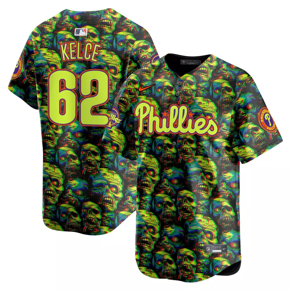 jason kelce youth philadelphia phillies halloween vapor premier limited jersey printed