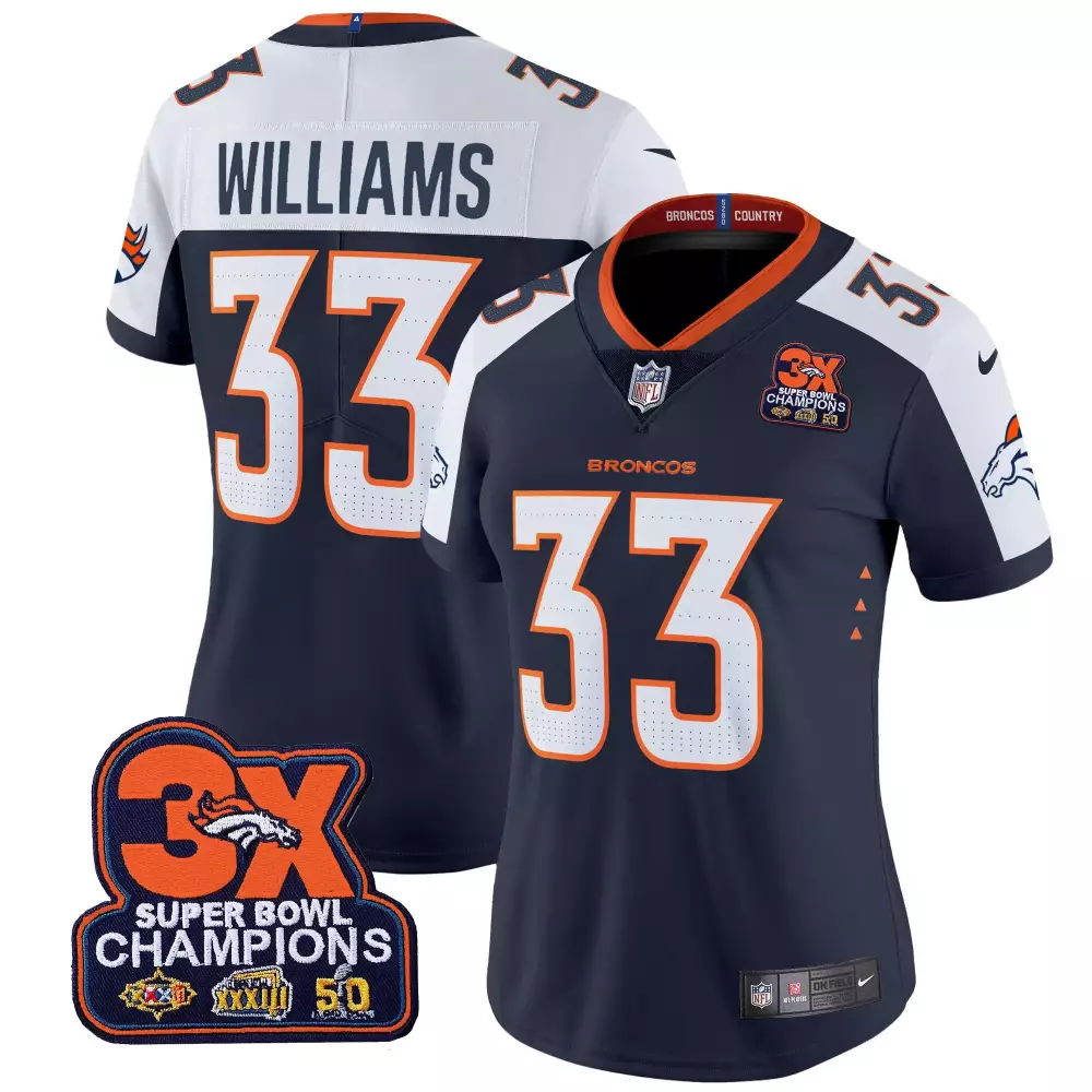 Javonte Williams Navy Alternate Women's Denver Broncos Jersey | 3-Time Champions Patch | Vapor Limited Edition Fan Gear | For Men, Women & Youth