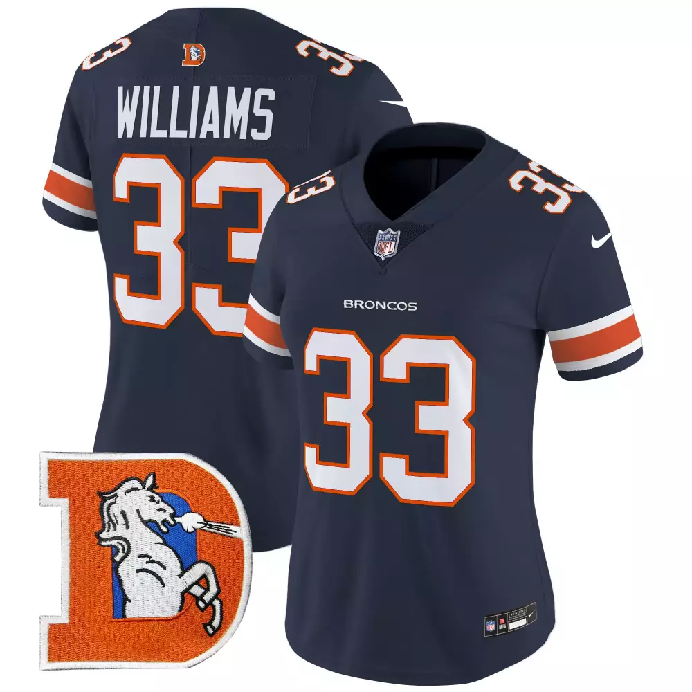 Javonte Williams Navy Women's Denver Broncos Throwback Jersey | Vapor Limited Edition V2 | Stylish Fan Gear | For Men, Women & Youth