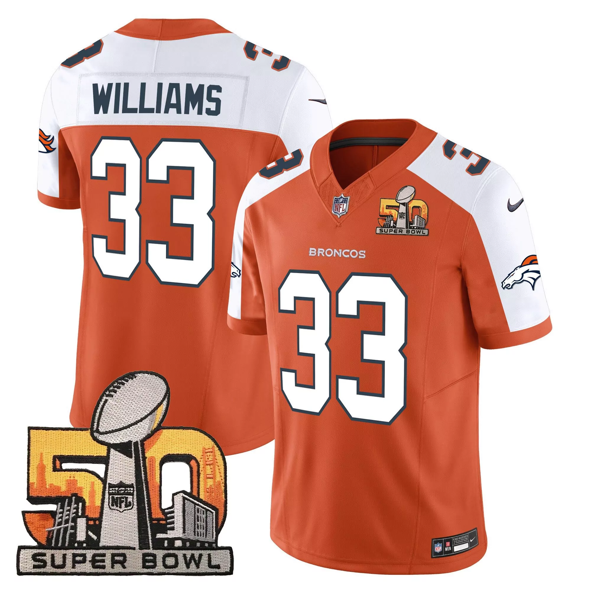 javonte williams orange alternate mens denver broncos super bowl 50 patch vapor jersey all stitched