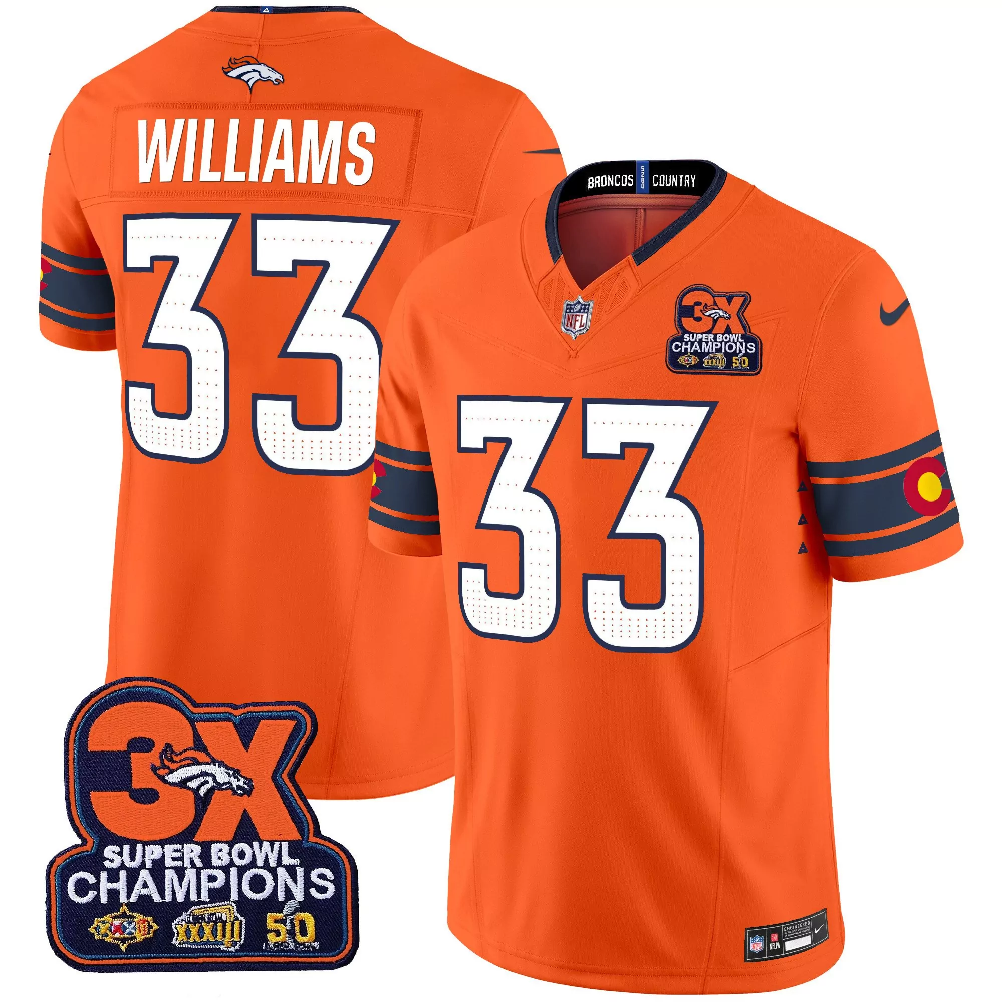 javonte williams orange mens denver broncos 3x patch colorado flag vapor limited jersey all stitched