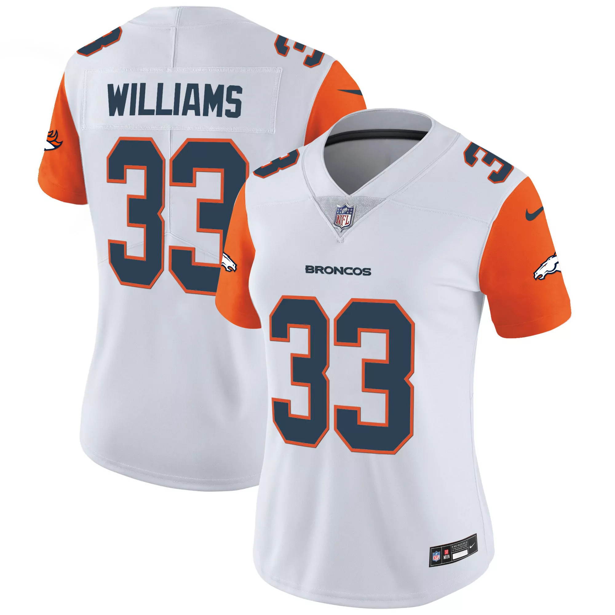 javonte williams orange sleeves womens denver broncos vapor limited jersey all stitched