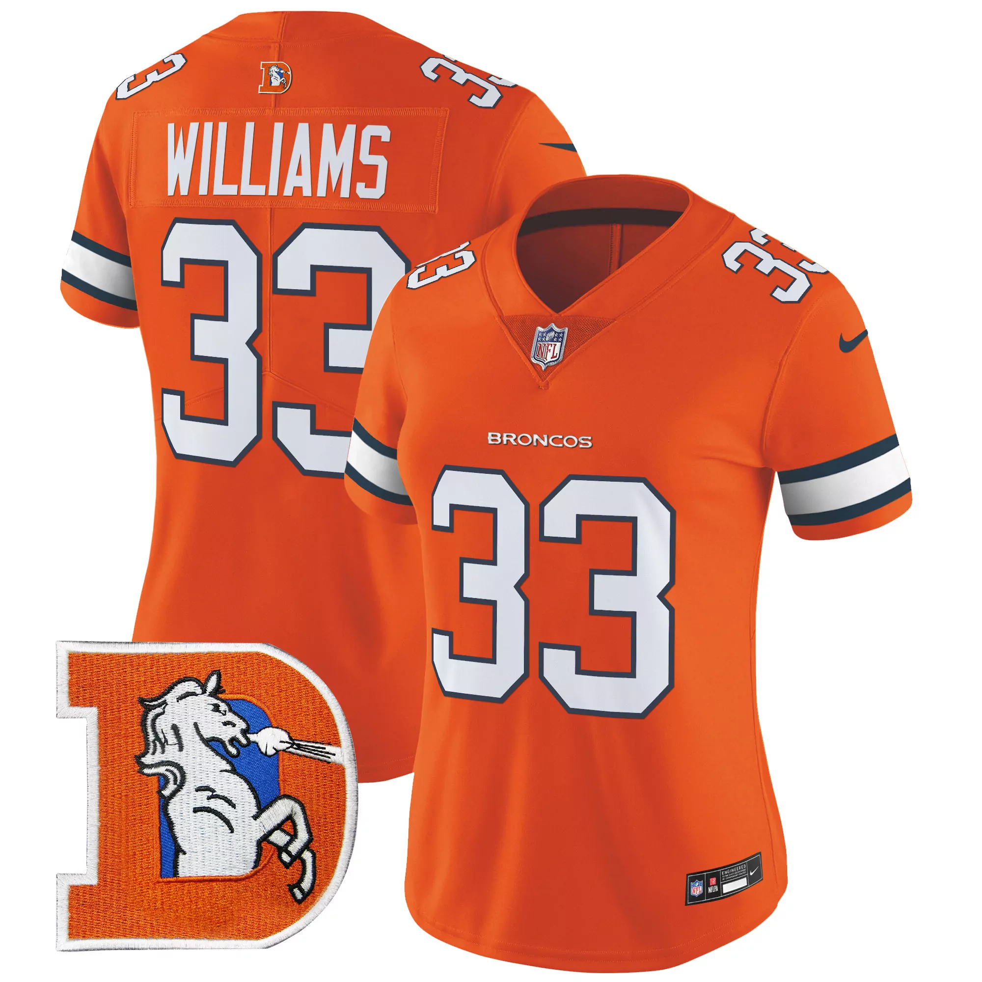 javonte williams orange sleeves womens denver broncos vapor limited jersey all stitched