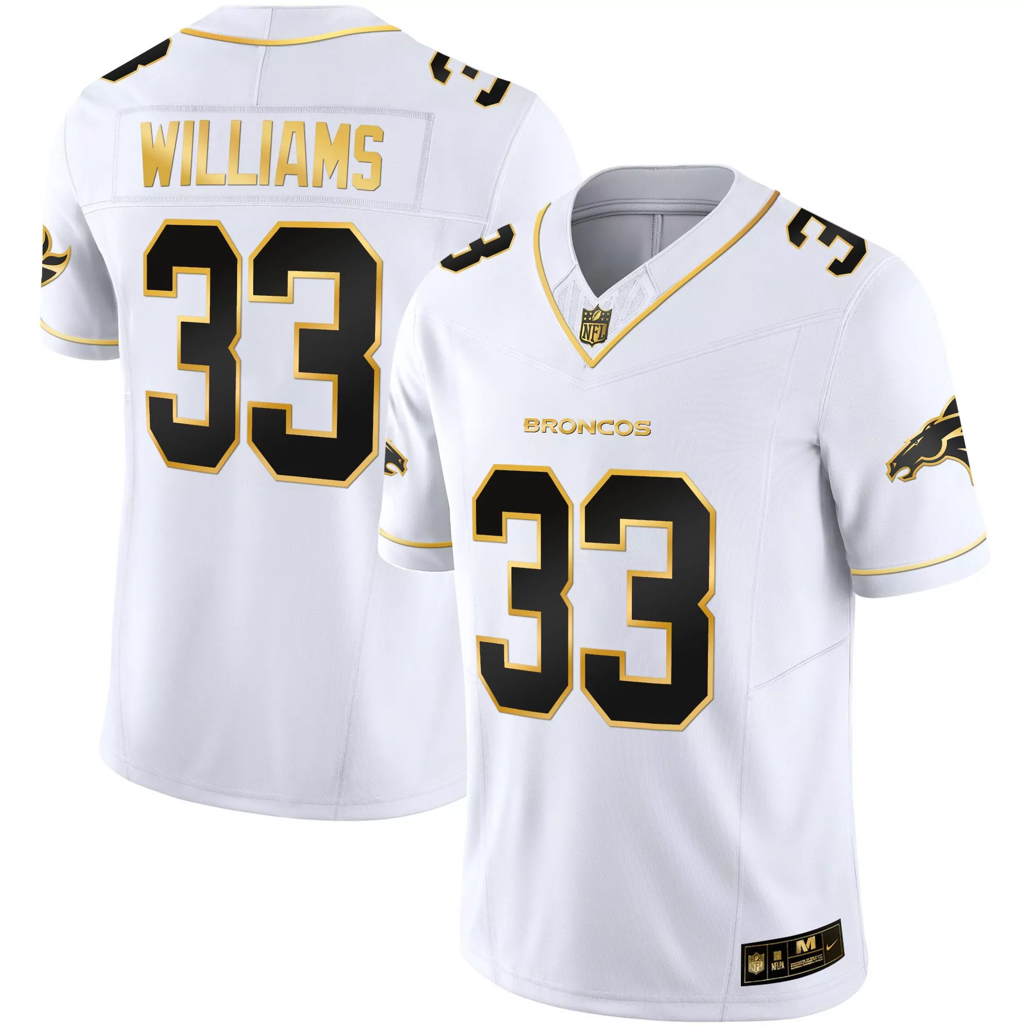 javonte williams white gold mens denver broncos gold vapor limited jersey all stitched