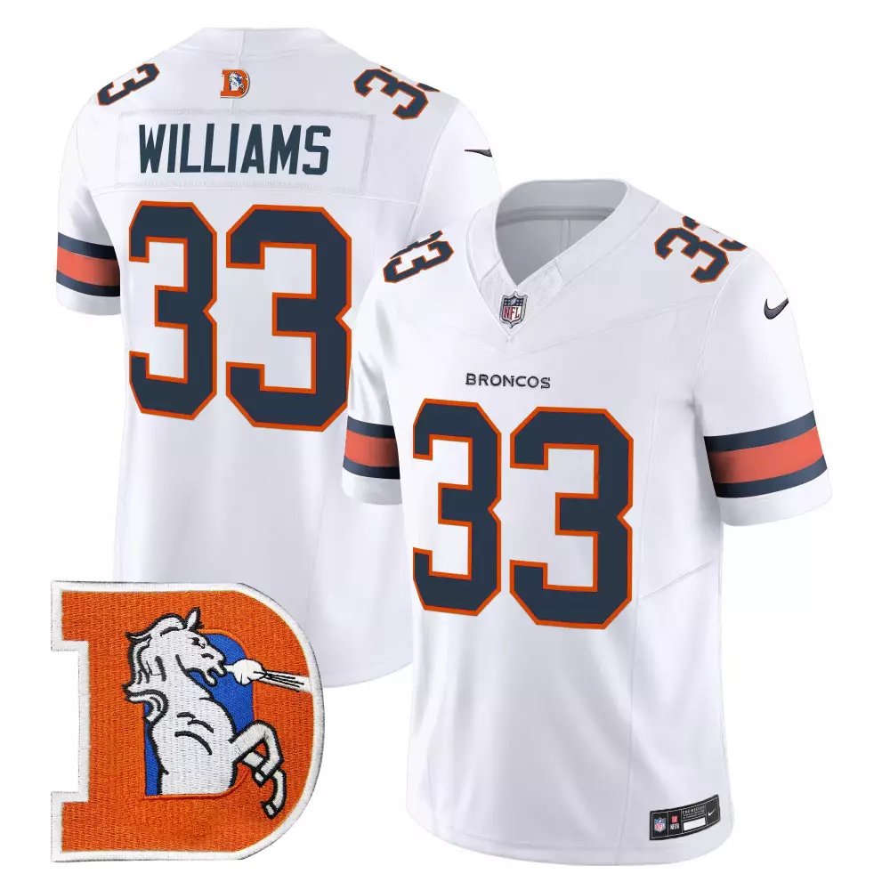 Javonte Williams White Men's Denver Broncos Throwback Vapor Limited Jersey V2 | Stitched Fan Gear for Men