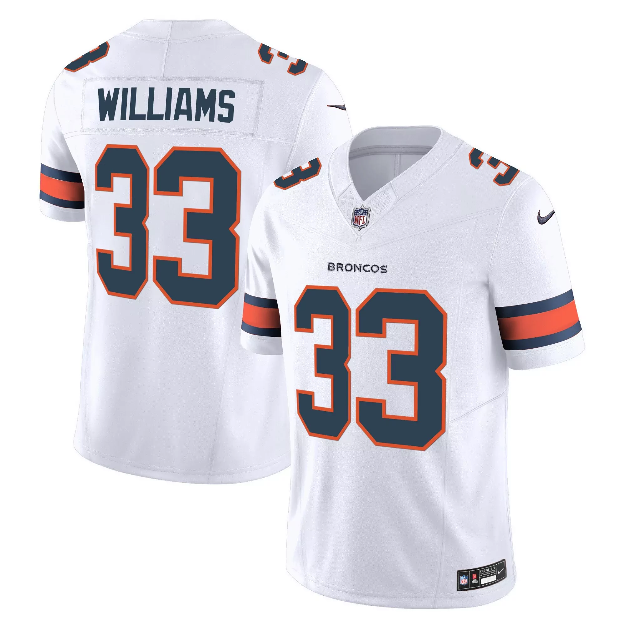 javonte williams white mens denver broncos vapor limited jersey all stitched