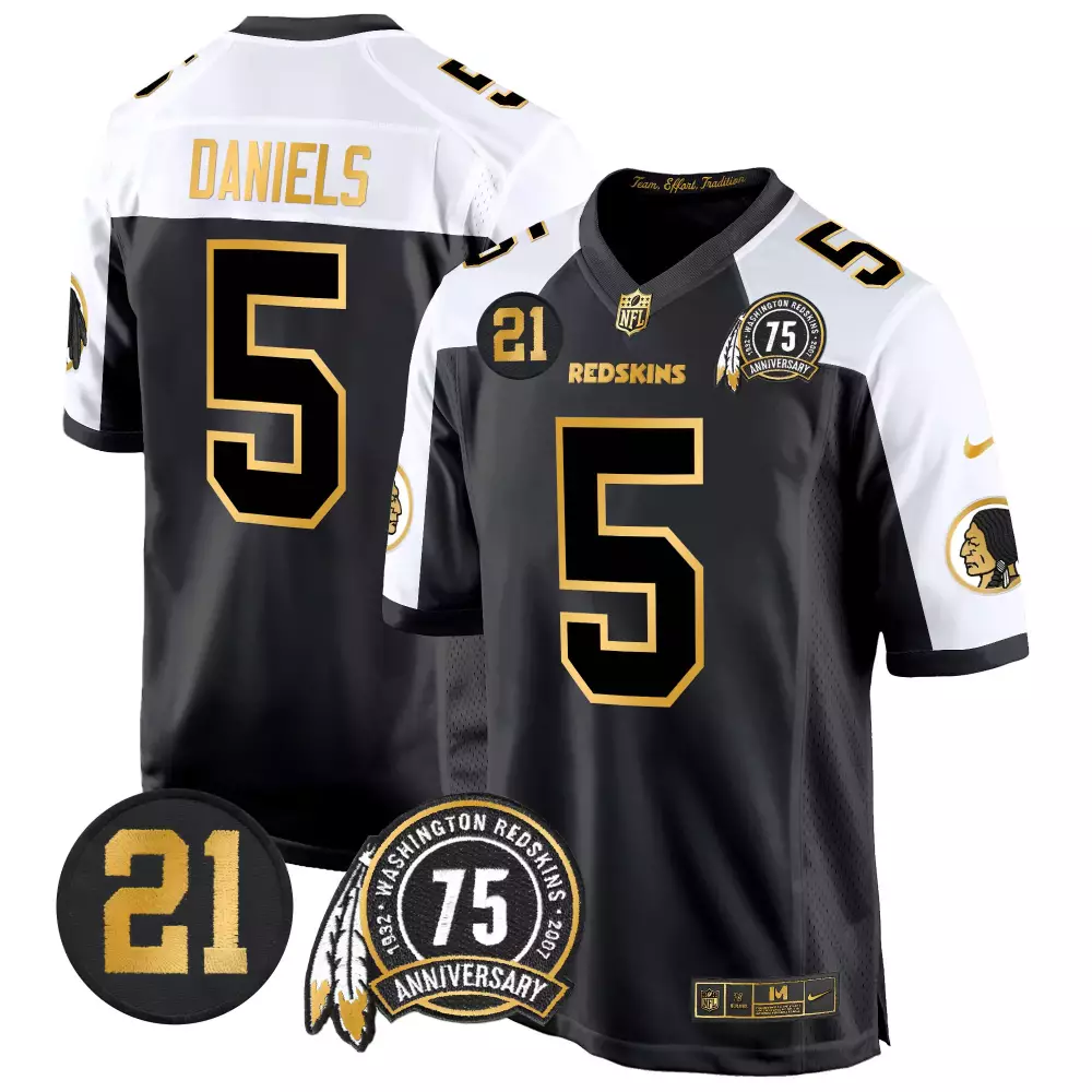 jayden daniels alternate mens washington redskins 75th sean taylor patch gold game jersey all stitched