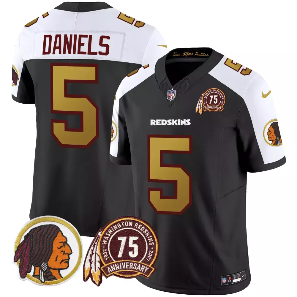 jayden daniels black alternate mens washington redskins 75th patch throwback vapor limited jersey v2 all stitched