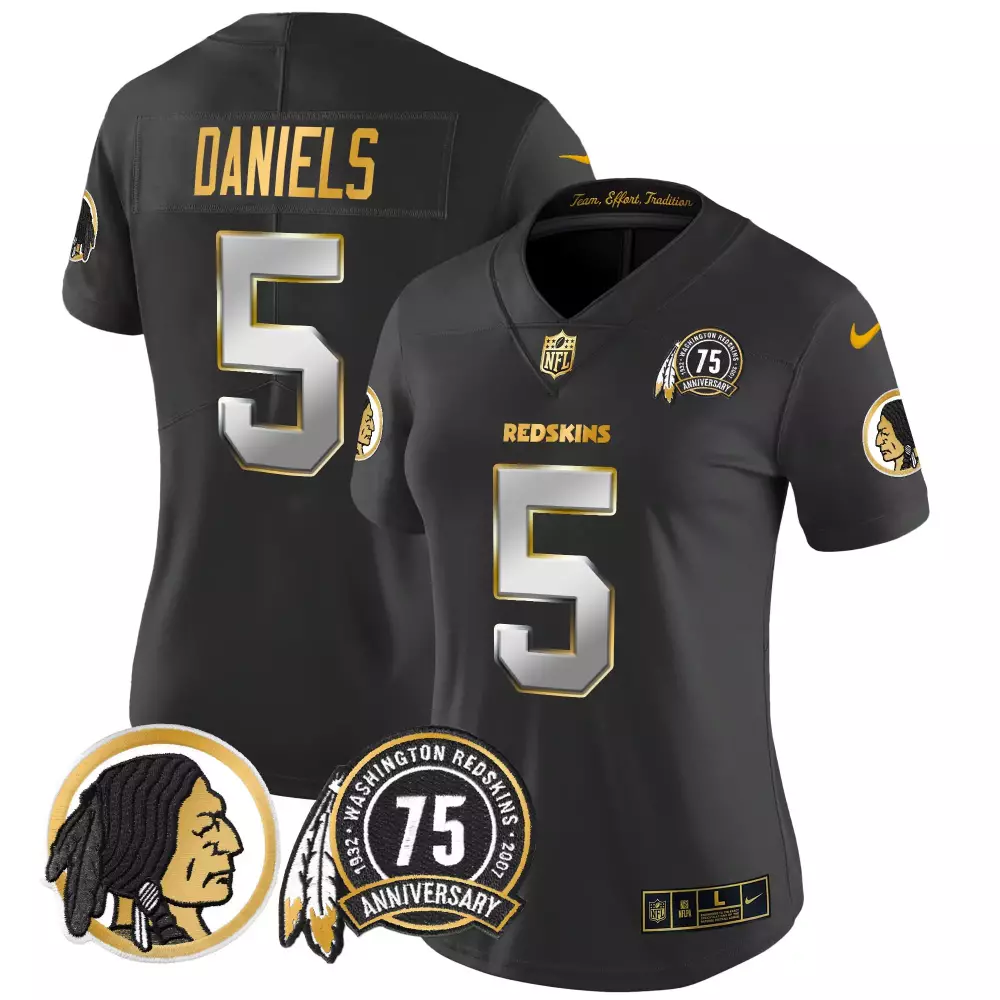 jayden daniels black limited womens washington redskins 75th patch throwback gold vapor limited jersey all stitched