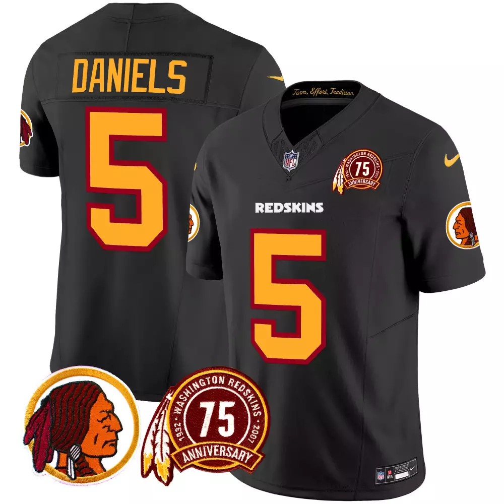jayden daniels black mens washington redskins 75th patch throwback vapor limited jersey all stitched