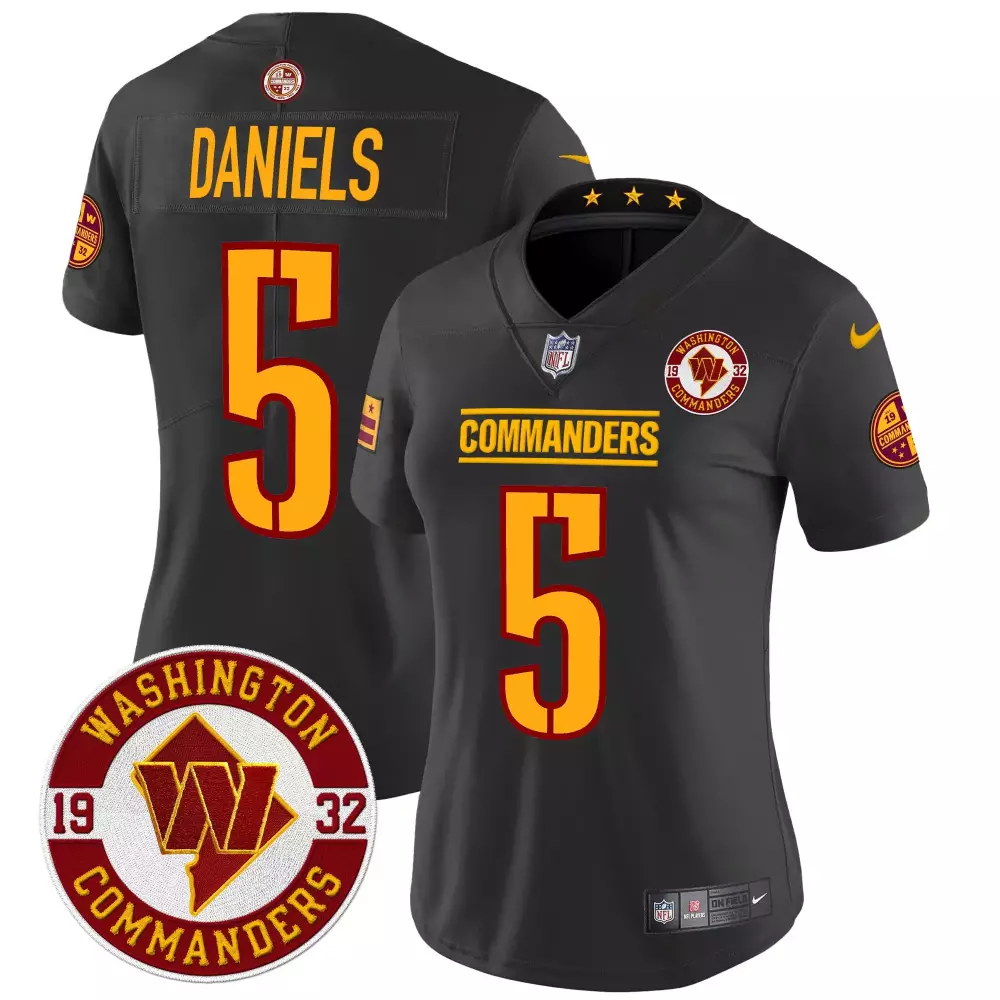 Jayden Daniels Black Washington Commanders 2024 Vapor Limited Jersey | Est 1932 Patch Stitched | For Women & Youth