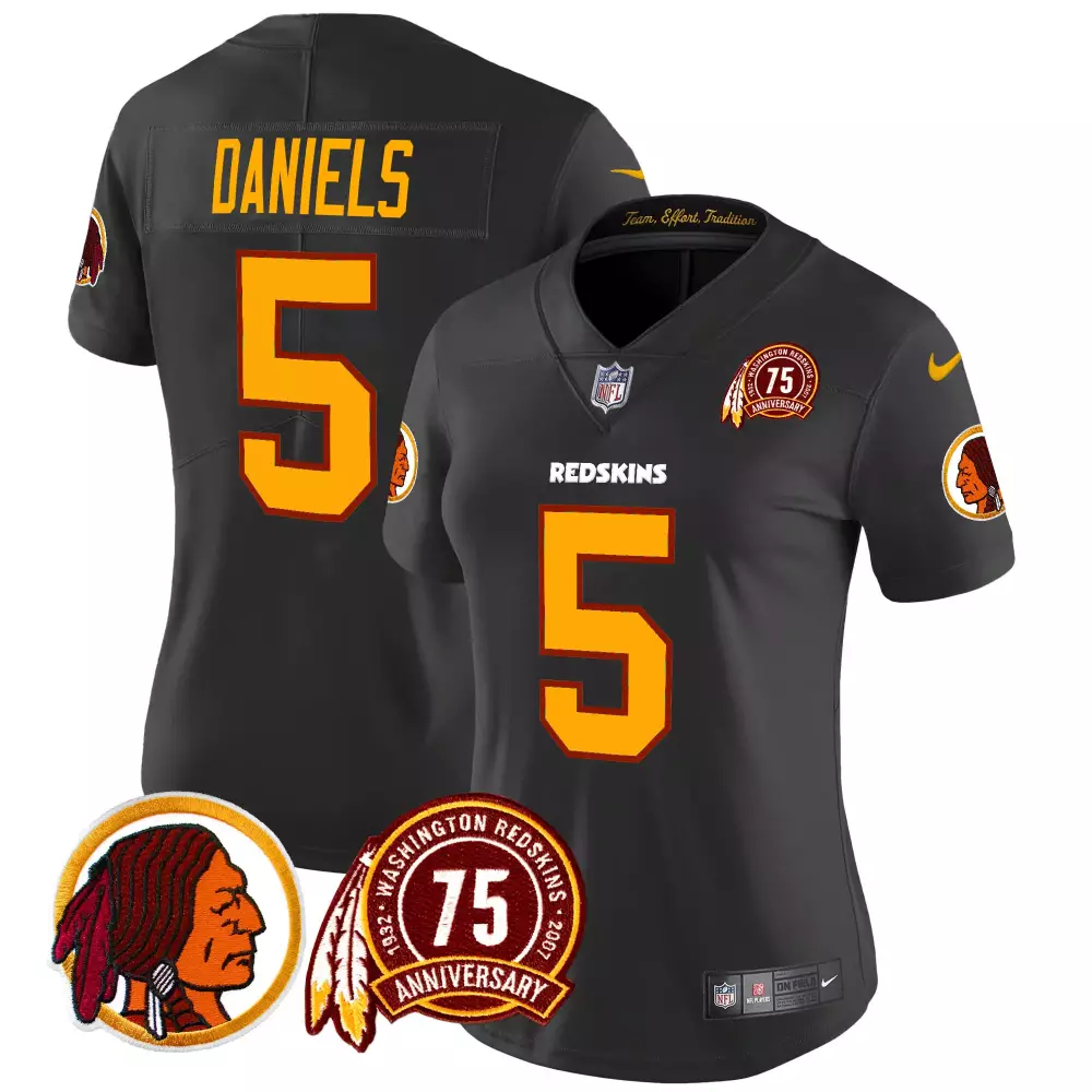 jayden daniels black womens washington redskins 75th patch throwback vapor limited jersey all stitched