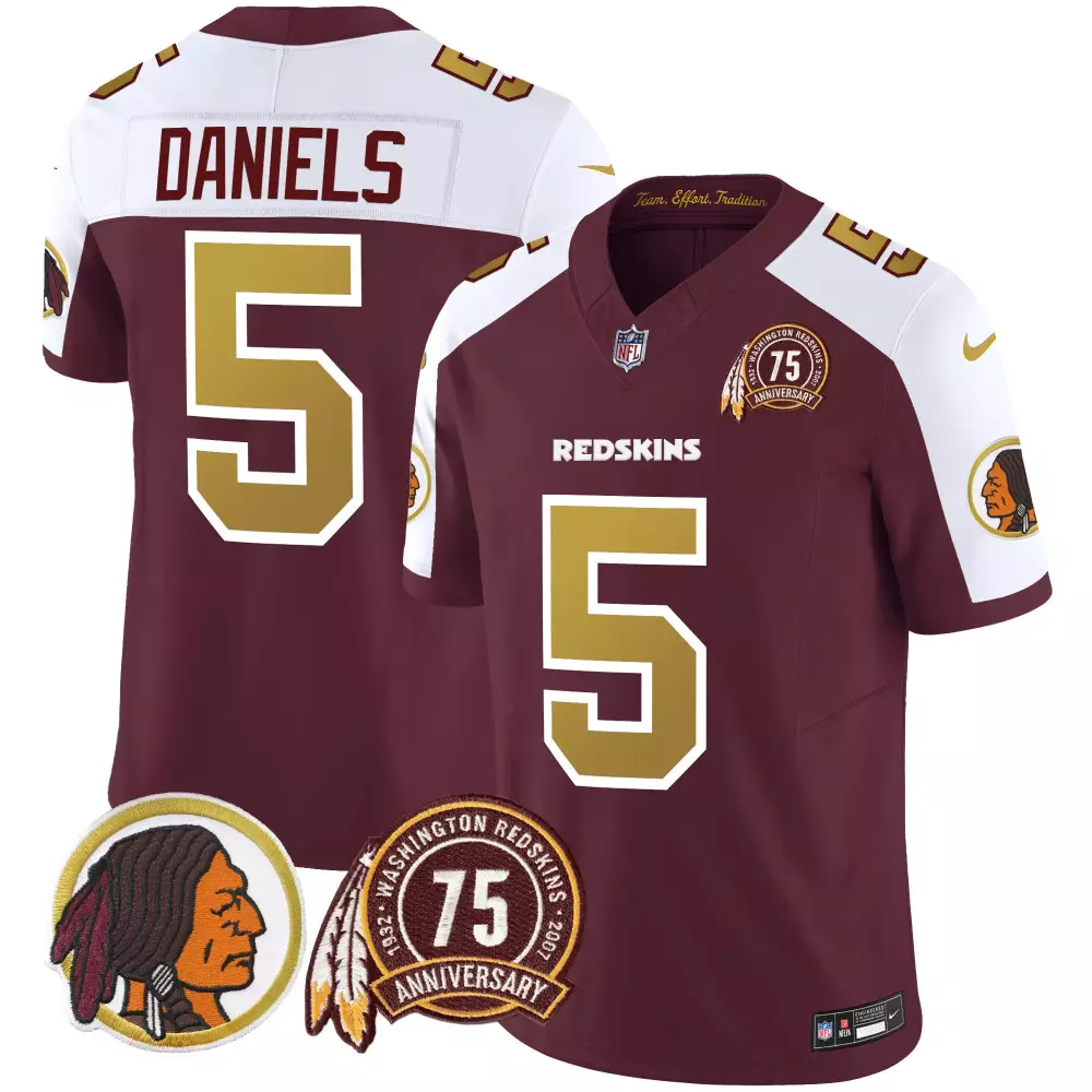 jayden daniels burgundy alternate mens washington redskins 75th patch throwback vapor limited jersey v2 all stitched