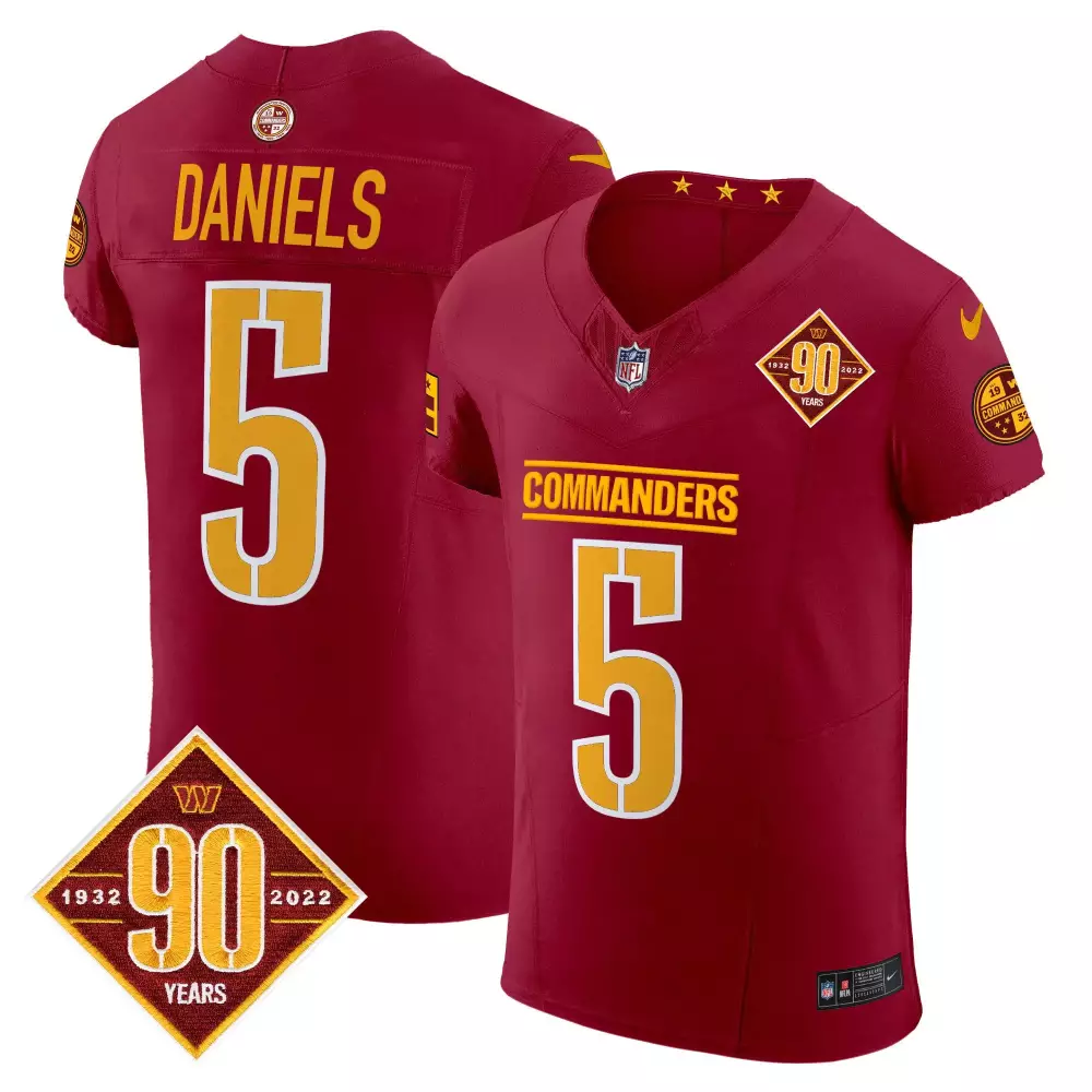 Jayden Daniels Burgundy Men's Washington Commanders 90th Anniversary Vapor Elite Jersey | Stitched Fan Gear | For Men, Women & Youth