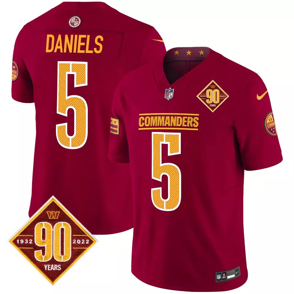 Jayden Daniels Burgundy Men's Washington Commanders 90th Anniversary Vapor Elite Jersey | Stitched Fan Gear | For Men, Women & Youth