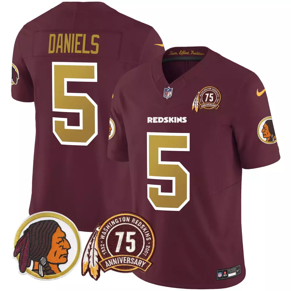 jayden daniels burgundy mens washington redskins throwback 75th patch vapor limited jersey all stitched