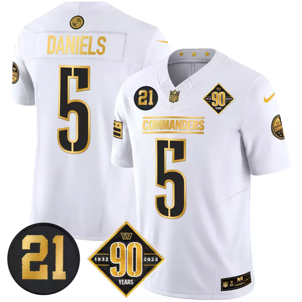 jayden daniels white gold mens washington commanders 90th sean taylor patch gold vapor limited jersey all stitched