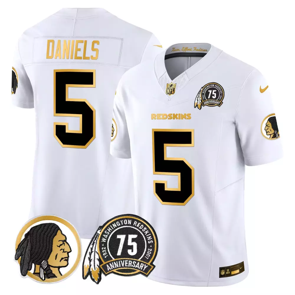 jayden daniels white gold mens washington redskins 75th patch throwback gold vapor limited jersey all stitched