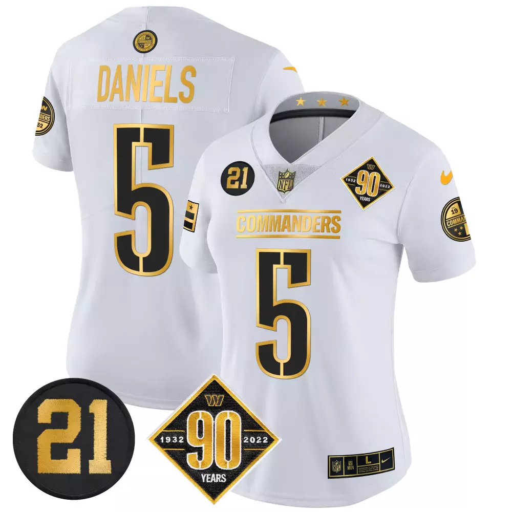 jayden daniels white gold mens washington commanders 90th sean taylor patch gold vapor limited jersey all stitched