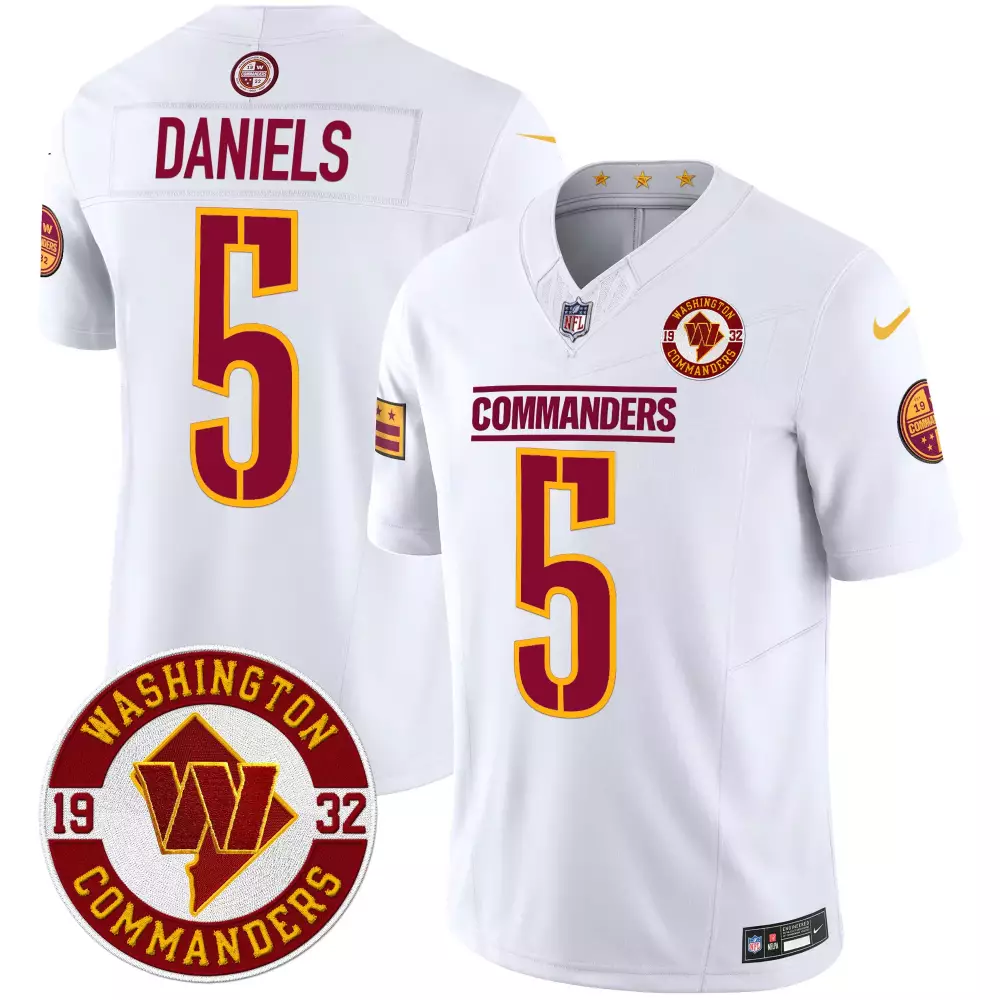jayden daniels white gold mens washington commanders 90th sean taylor patch gold vapor limited jersey all stitched