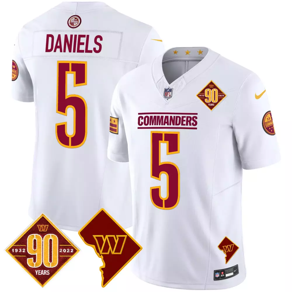 jayden daniels white gold mens washington commanders 90th sean taylor patch gold vapor limited jersey all stitched