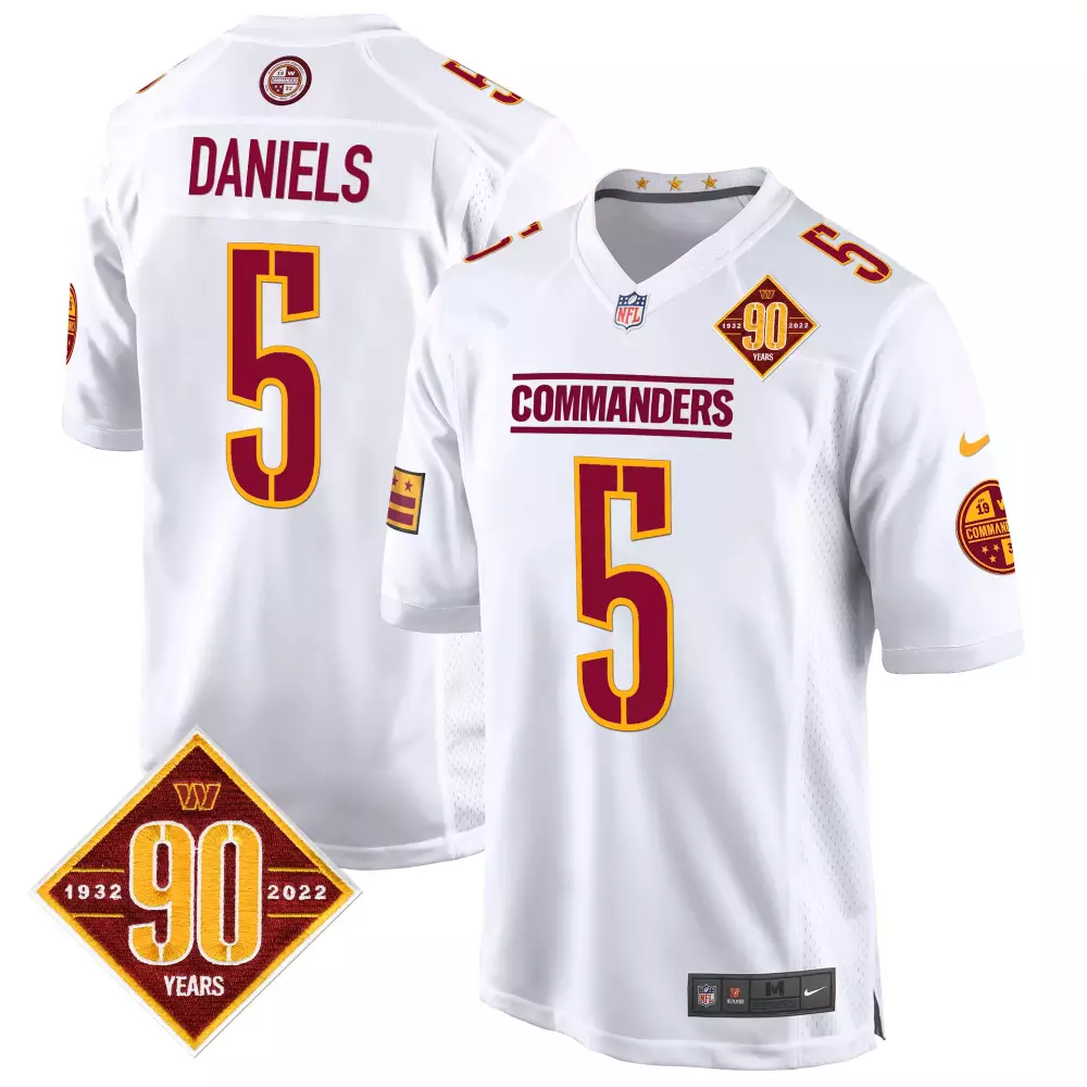 jayden daniels white gold mens washington commanders 90th sean taylor patch gold vapor limited jersey all stitched