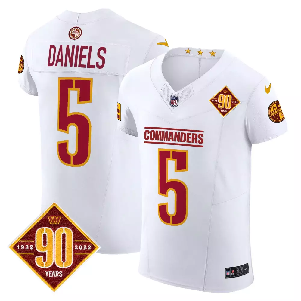 jayden daniels white mens washington commanders 90th anniversary patch vapor elite jersey all stitched