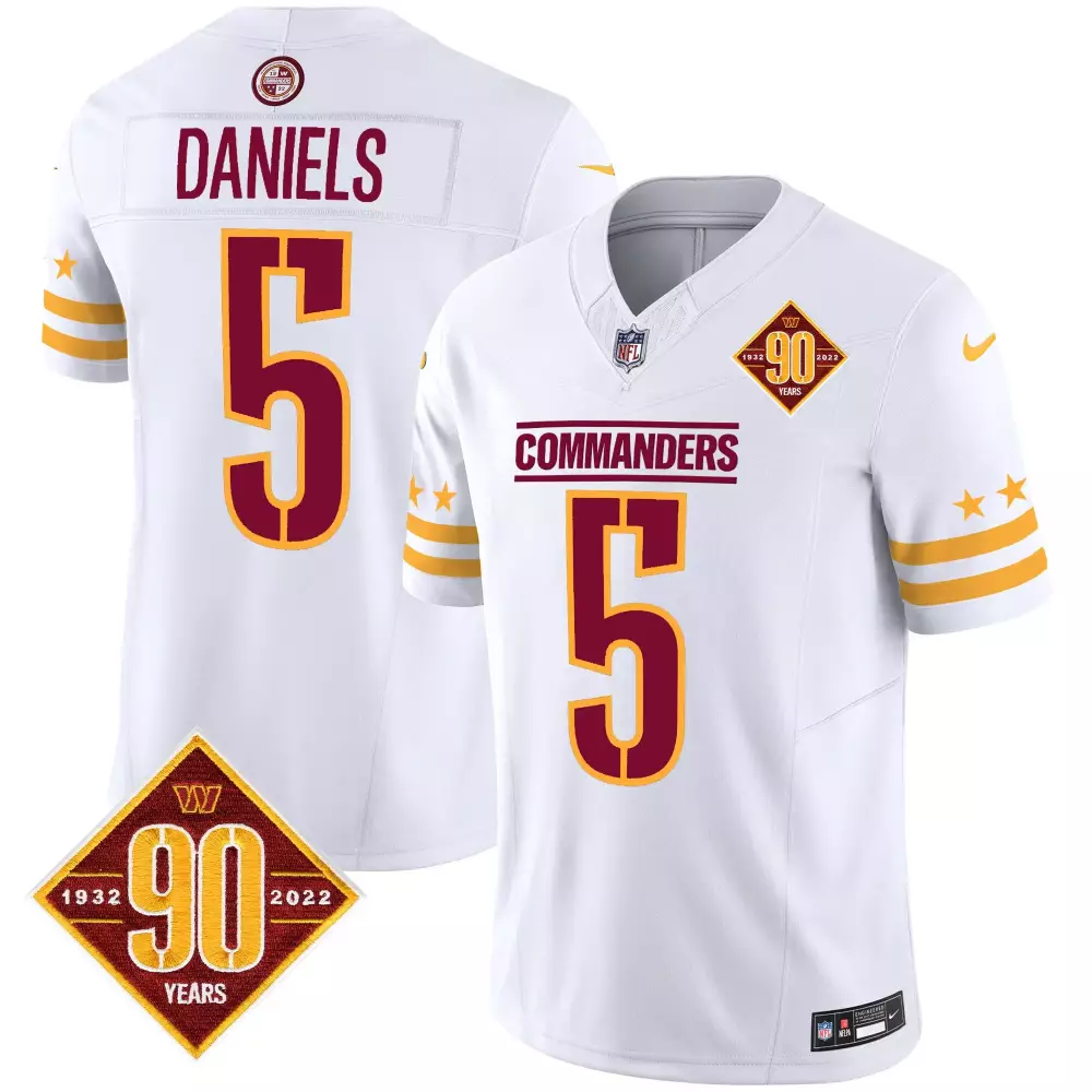 jayden daniels white mens washington commanders 90th anniversary patch vapor elite jersey all stitched