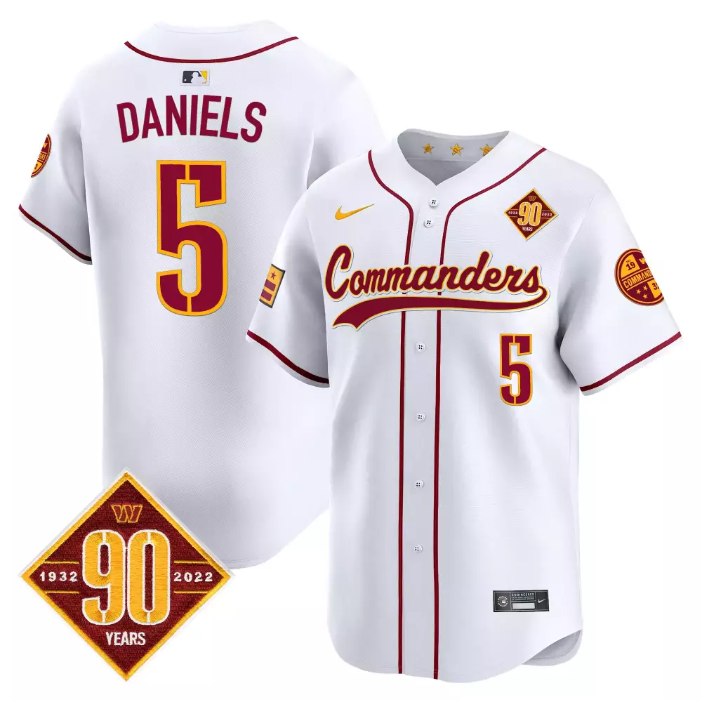 jayden daniels white mens washington commanders 90th anniversary patch vapor elite jersey all stitched