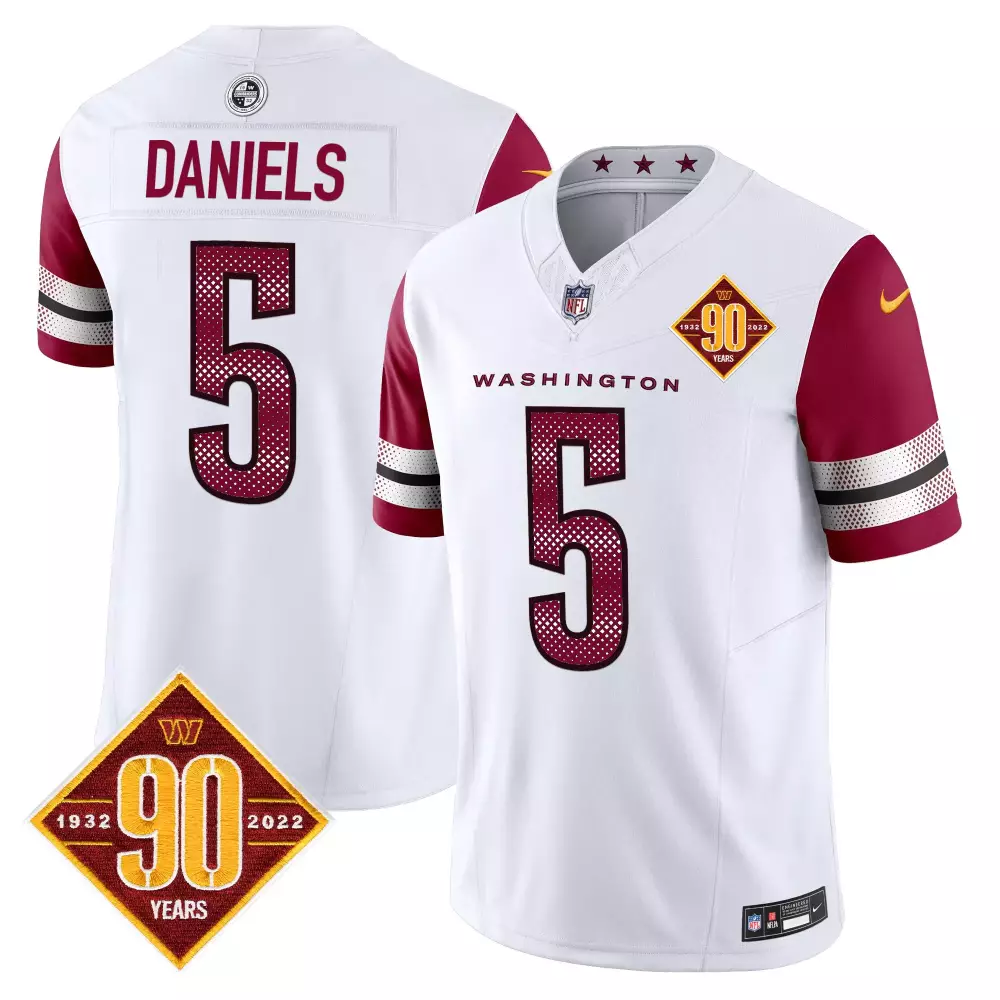 jayden daniels white mens washington commanders 90th anniversary patch vapor elite jersey all stitched