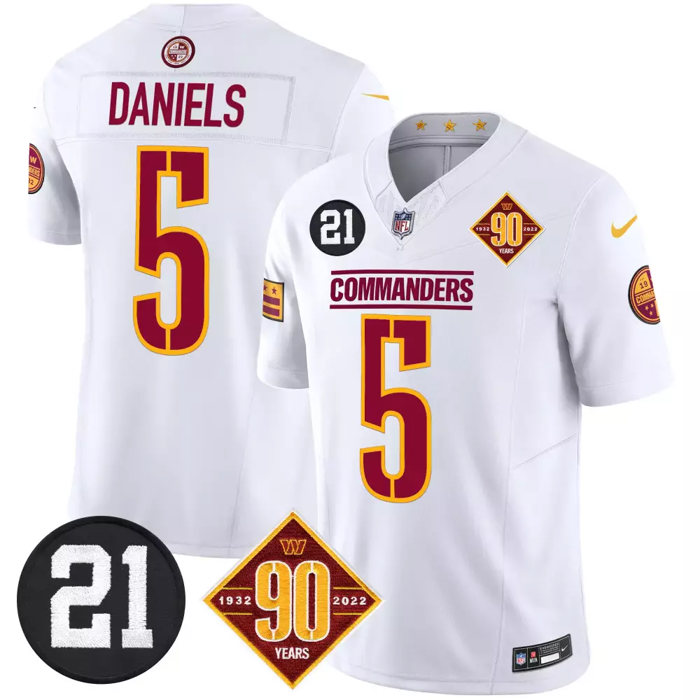 jayden daniels white mens washington commanders 90th anniversary patch vapor elite jersey all stitched