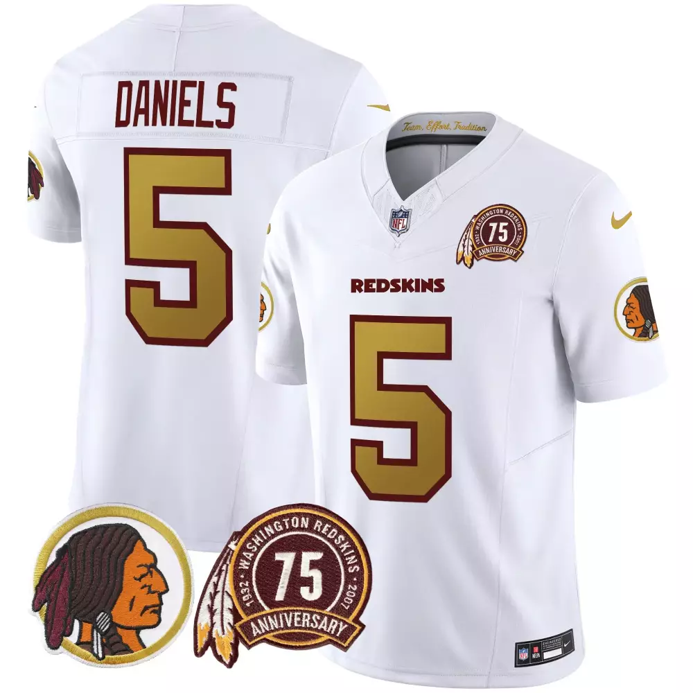 jayden daniels white mens washington redskins throwback 75th patch vapor limited jersey all stitched