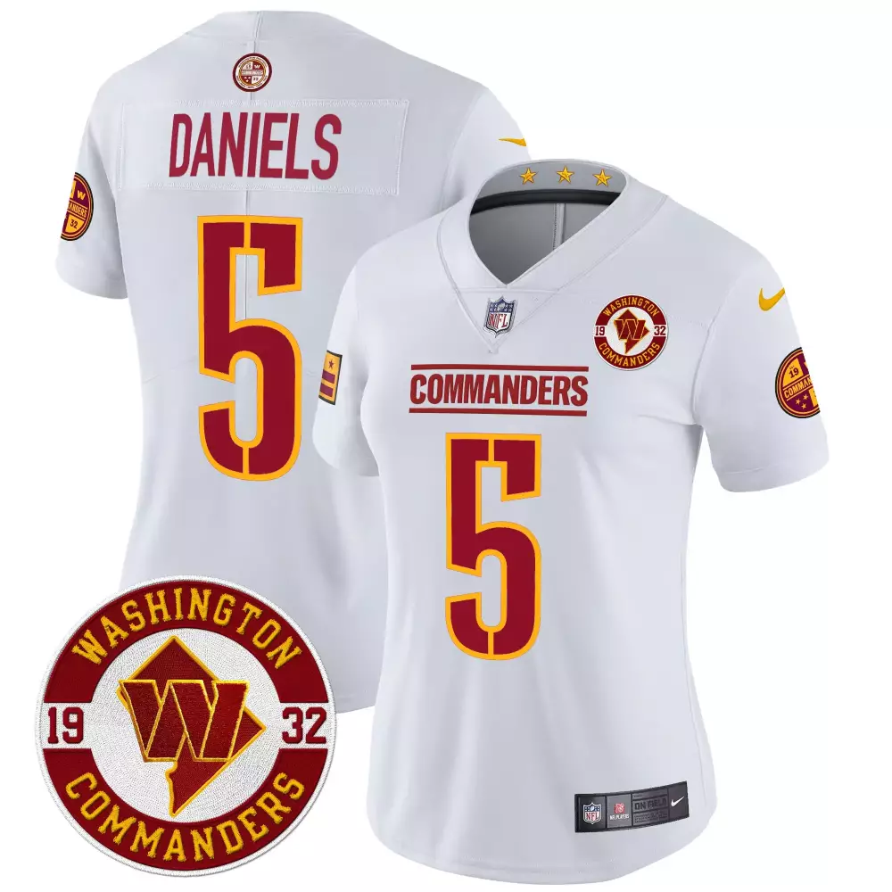 jayden daniels white womens washington commanders 2024 vapor limited jersey est 1932 patch all stitched