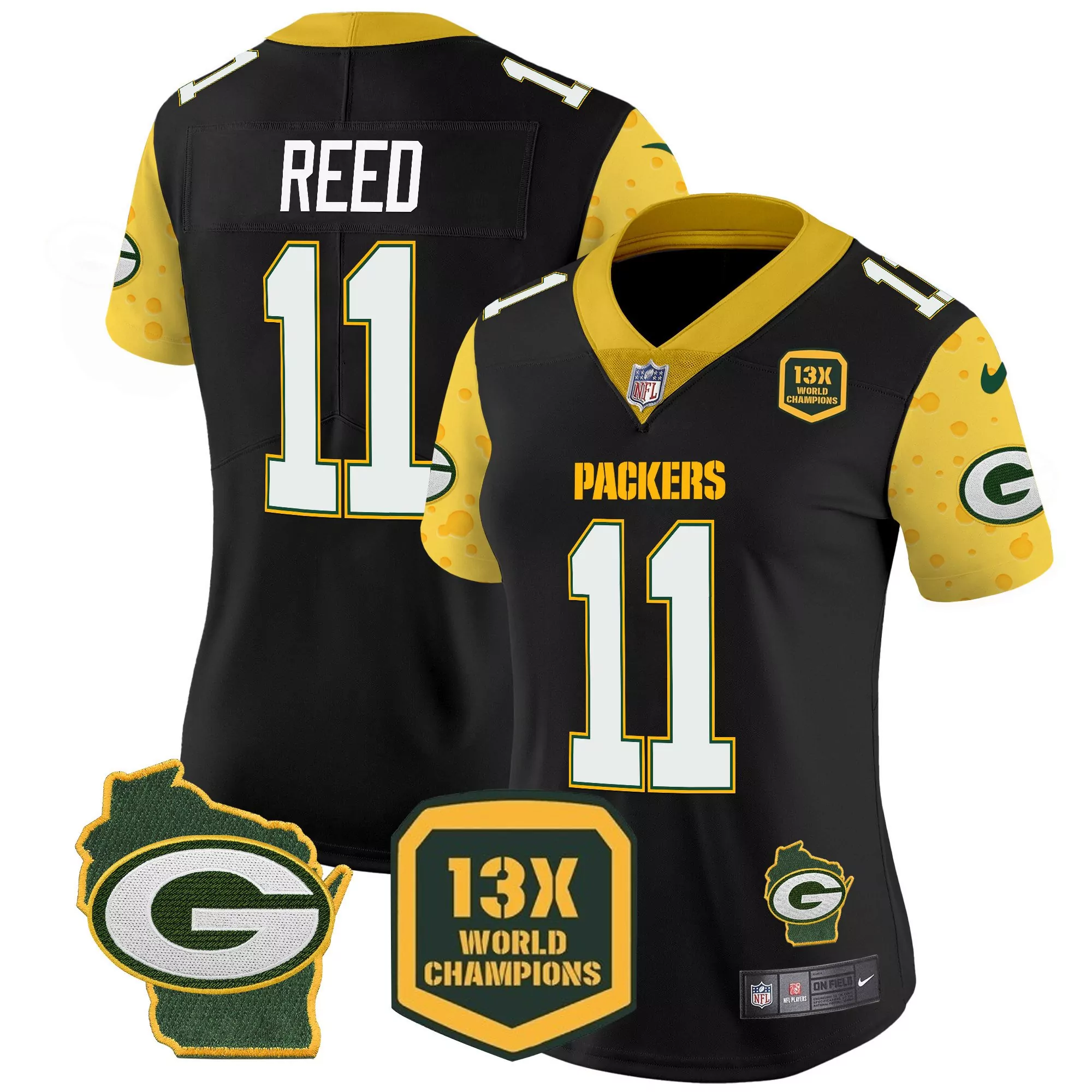 jayden reed black womens green bay packers cheese vapor limited jersey all stitched